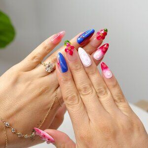 tipsy Handmade Press On Nails Spring Bloom Almond Medium Multicolor Floral 3D